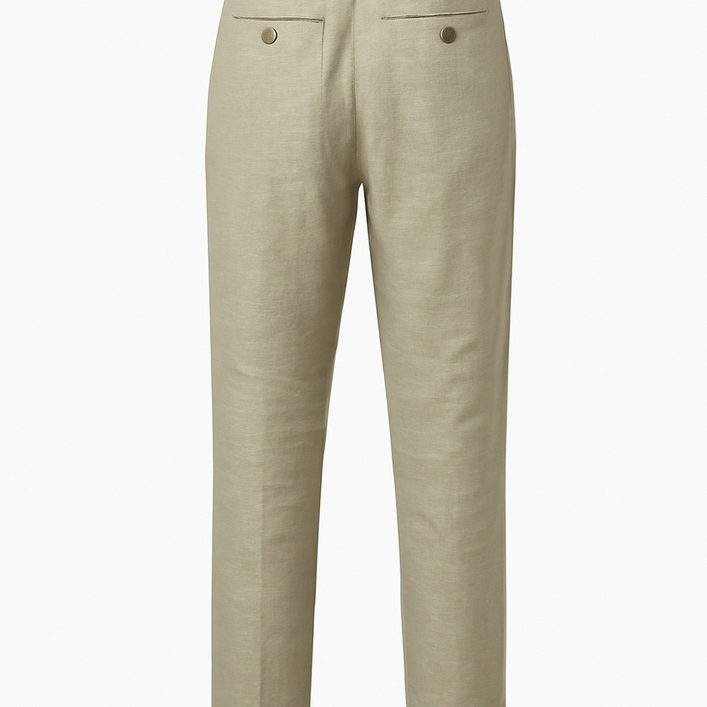 H&M Mens Relaxed Fit 100% Linen Pleated Trousers Tan 30R Neutral Minimalist Chic - Picture 3 of 9